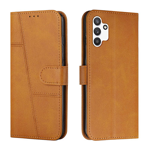 Leather Case Stands Flip Cover Holder Y01X for Samsung Galaxy A13 4G Light Brown