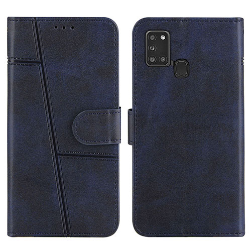 Leather Case Stands Flip Cover Holder Y01X for Samsung Galaxy A21s Blue