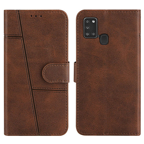 Leather Case Stands Flip Cover Holder Y01X for Samsung Galaxy A21s Brown