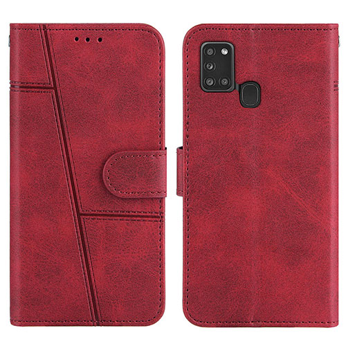 Leather Case Stands Flip Cover Holder Y01X for Samsung Galaxy A21s Red