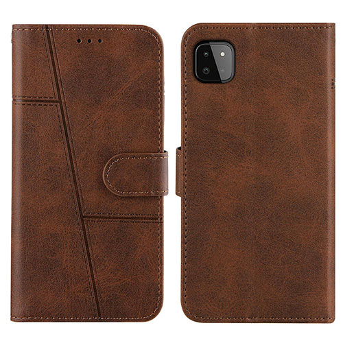 Leather Case Stands Flip Cover Holder Y01X for Samsung Galaxy A22 5G Brown