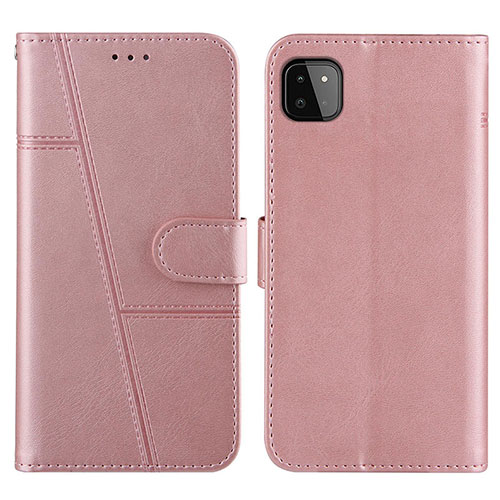 Leather Case Stands Flip Cover Holder Y01X for Samsung Galaxy A22 5G Rose Gold