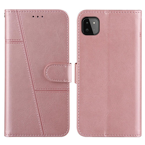 Leather Case Stands Flip Cover Holder Y01X for Samsung Galaxy A22s 5G Rose Gold