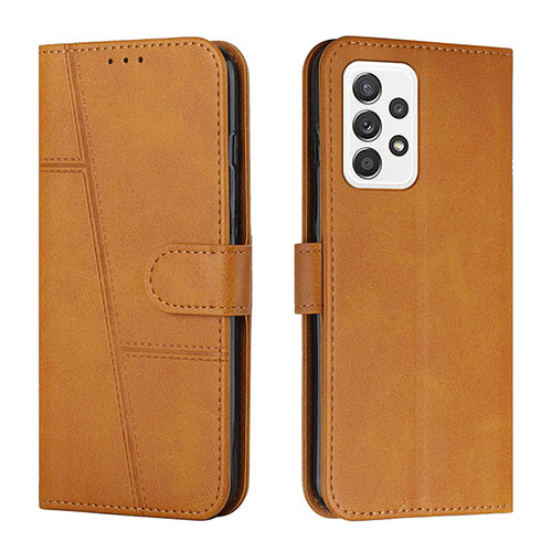 Leather Case Stands Flip Cover Holder Y01X for Samsung Galaxy A23 5G Light Brown