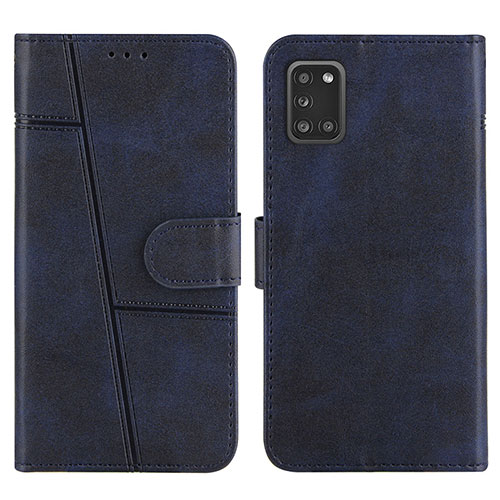 Leather Case Stands Flip Cover Holder Y01X for Samsung Galaxy A31 Blue