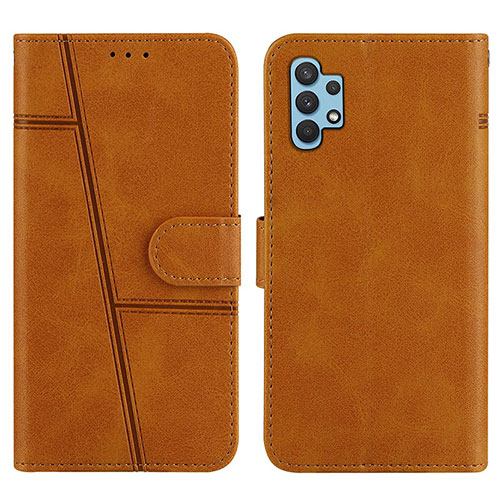 Leather Case Stands Flip Cover Holder Y01X for Samsung Galaxy A32 4G Light Brown