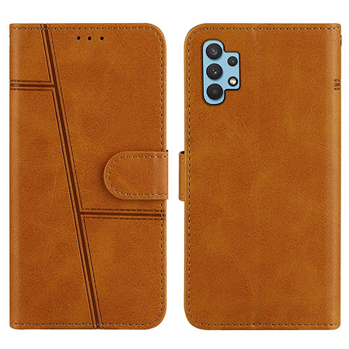 Leather Case Stands Flip Cover Holder Y01X for Samsung Galaxy A32 5G Light Brown
