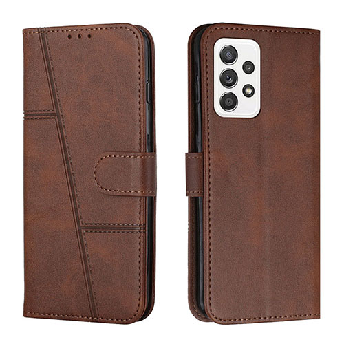 Leather Case Stands Flip Cover Holder Y01X for Samsung Galaxy A33 5G Brown