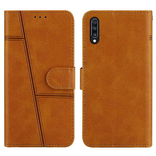 Leather Case Stands Flip Cover Holder Y01X for Samsung Galaxy A50S Light Brown