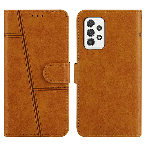 Leather Case Stands Flip Cover Holder Y01X for Samsung Galaxy A52 5G Light Brown