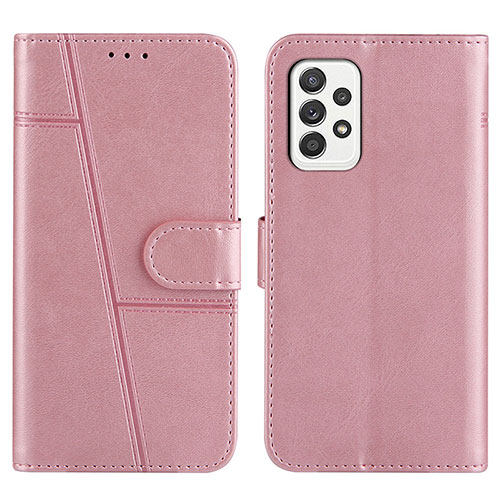 Leather Case Stands Flip Cover Holder Y01X for Samsung Galaxy A52 5G Rose Gold