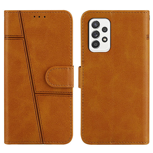 Leather Case Stands Flip Cover Holder Y01X for Samsung Galaxy A52s 5G Light Brown