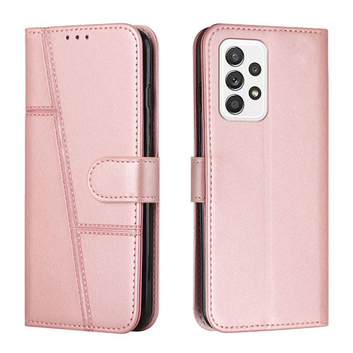 Leather Case Stands Flip Cover Holder Y01X for Samsung Galaxy A53 5G Rose Gold