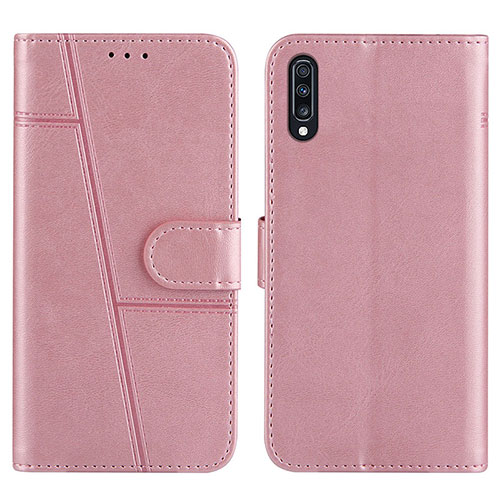 Leather Case Stands Flip Cover Holder Y01X for Samsung Galaxy A70 Rose Gold