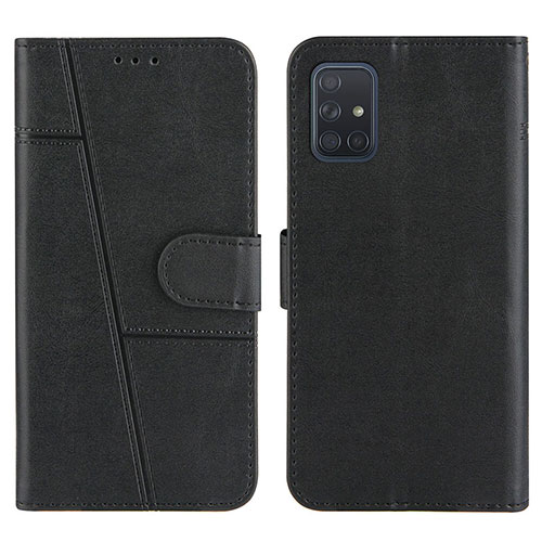 Leather Case Stands Flip Cover Holder Y01X for Samsung Galaxy A71 4G A715 Black