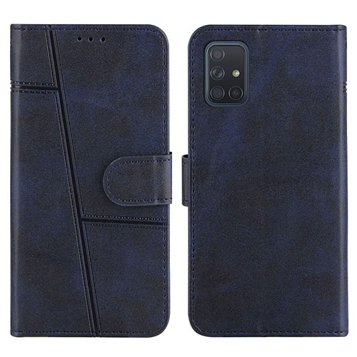 Leather Case Stands Flip Cover Holder Y01X for Samsung Galaxy A71 4G A715 Blue
