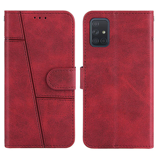 Leather Case Stands Flip Cover Holder Y01X for Samsung Galaxy A71 4G A715 Red