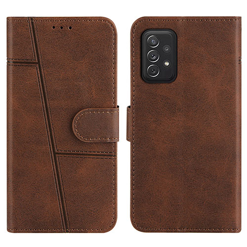 Leather Case Stands Flip Cover Holder Y01X for Samsung Galaxy A72 4G Brown