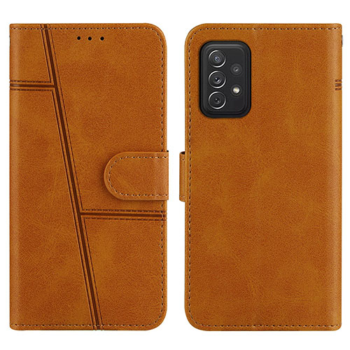 Leather Case Stands Flip Cover Holder Y01X for Samsung Galaxy A72 4G Light Brown