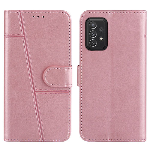 Leather Case Stands Flip Cover Holder Y01X for Samsung Galaxy A72 4G Rose Gold