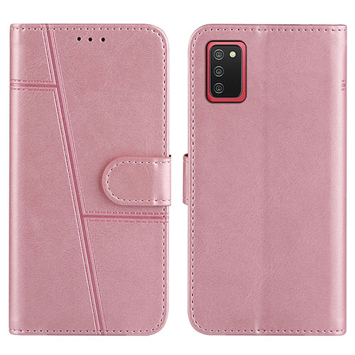 Leather Case Stands Flip Cover Holder Y01X for Samsung Galaxy F02S SM-E025F Rose Gold