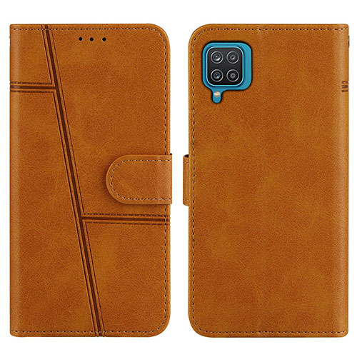 Leather Case Stands Flip Cover Holder Y01X for Samsung Galaxy F12 Light Brown