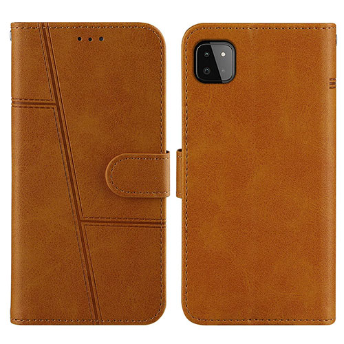 Leather Case Stands Flip Cover Holder Y01X for Samsung Galaxy F42 5G Light Brown