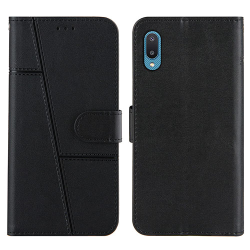 Leather Case Stands Flip Cover Holder Y01X for Samsung Galaxy M02 Black