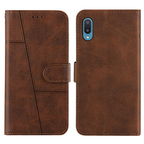 Leather Case Stands Flip Cover Holder Y01X for Samsung Galaxy M02 Brown