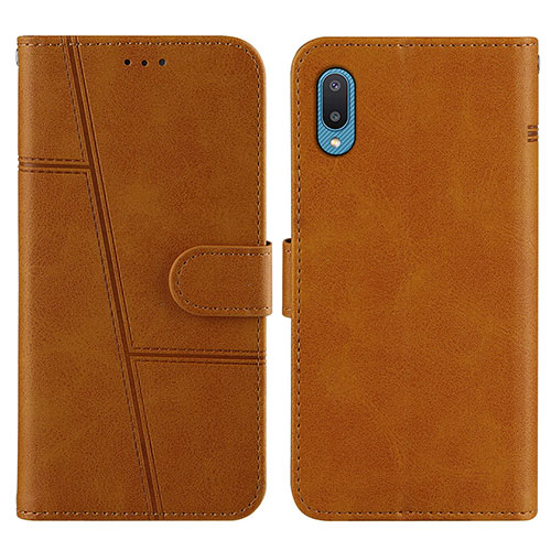 Leather Case Stands Flip Cover Holder Y01X for Samsung Galaxy M02 Light Brown