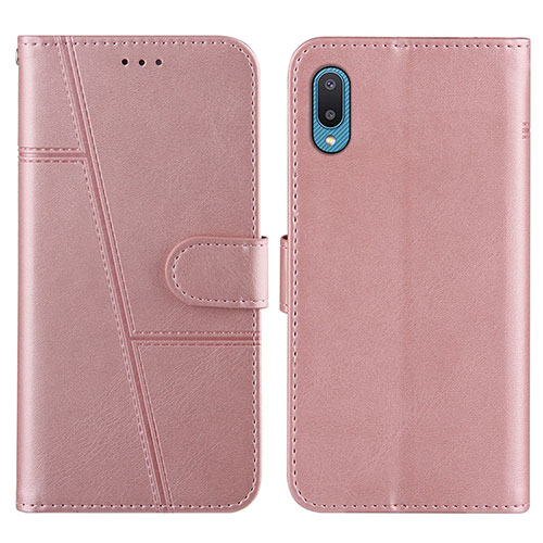 Leather Case Stands Flip Cover Holder Y01X for Samsung Galaxy M02 Rose Gold