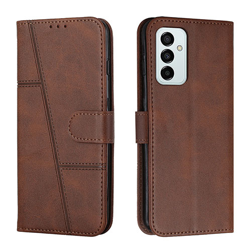 Leather Case Stands Flip Cover Holder Y01X for Samsung Galaxy M23 5G Brown