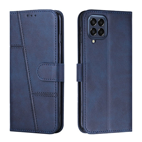 Leather Case Stands Flip Cover Holder Y01X for Samsung Galaxy M53 5G Blue