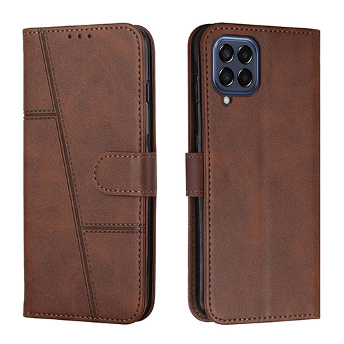 Leather Case Stands Flip Cover Holder Y01X for Samsung Galaxy M53 5G Brown