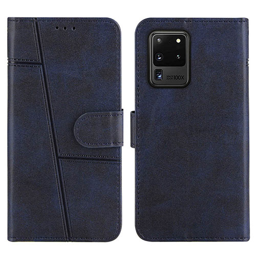 Leather Case Stands Flip Cover Holder Y01X for Samsung Galaxy S20 Ultra 5G Blue