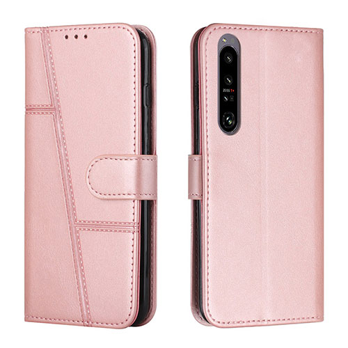 Leather Case Stands Flip Cover Holder Y01X for Sony Xperia 1 IV Rose Gold