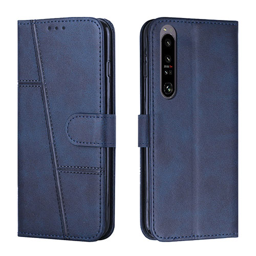 Leather Case Stands Flip Cover Holder Y01X for Sony Xperia 1 IV SO-51C Blue