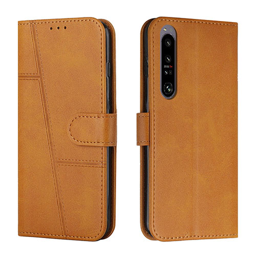 Leather Case Stands Flip Cover Holder Y01X for Sony Xperia 1 IV SO-51C Light Brown