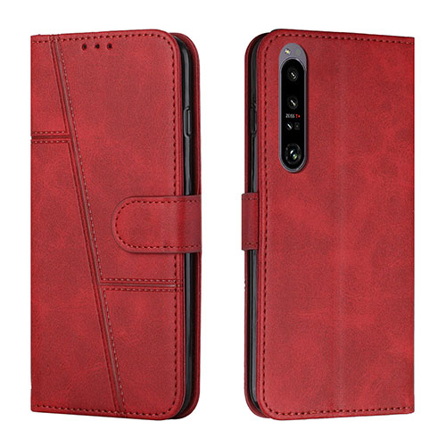 Leather Case Stands Flip Cover Holder Y01X for Sony Xperia 1 IV SO-51C Red