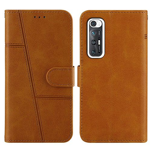 Leather Case Stands Flip Cover Holder Y01X for Xiaomi Mi 10S 5G Light Brown