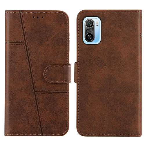 Leather Case Stands Flip Cover Holder Y01X for Xiaomi Mi 11i 5G Brown