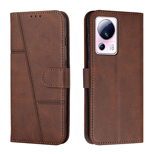 Leather Case Stands Flip Cover Holder Y01X for Xiaomi Mi 13 Lite 5G Brown