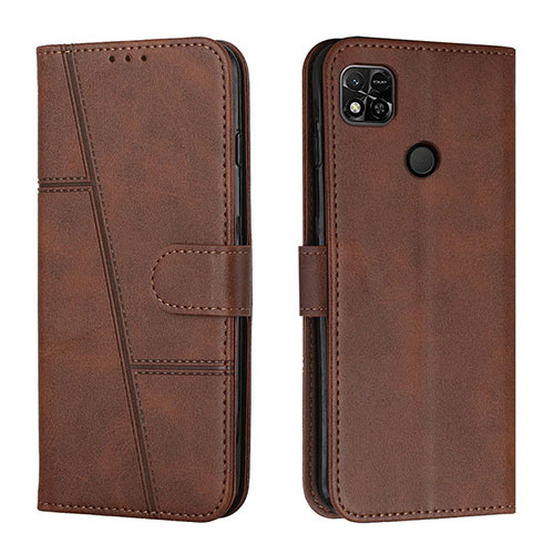 Leather Case Stands Flip Cover Holder Y01X for Xiaomi POCO C3 Brown