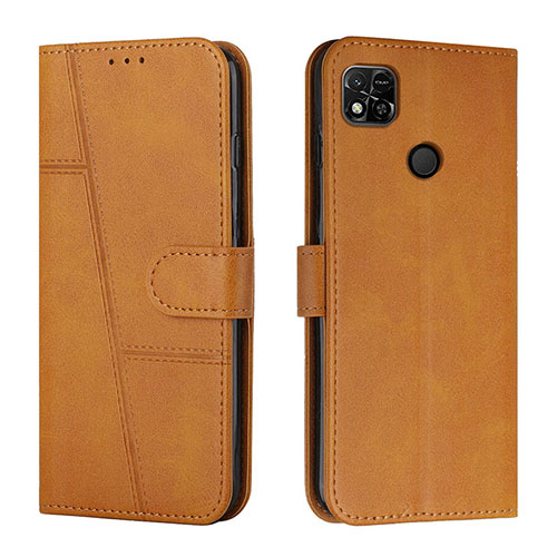 Leather Case Stands Flip Cover Holder Y01X for Xiaomi POCO C3 Light Brown