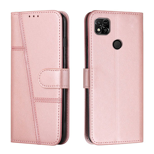 Leather Case Stands Flip Cover Holder Y01X for Xiaomi POCO C3 Rose Gold