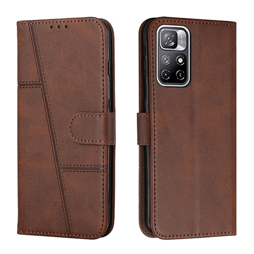 Leather Case Stands Flip Cover Holder Y01X for Xiaomi Poco M4 Pro 5G Brown