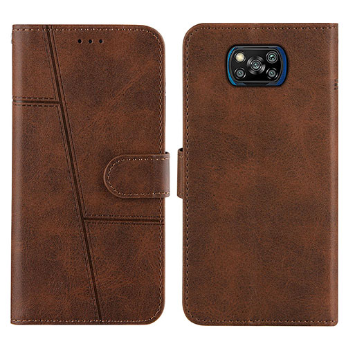 Leather Case Stands Flip Cover Holder Y01X for Xiaomi Poco X3 Pro Brown