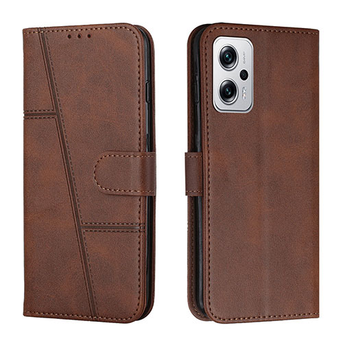 Leather Case Stands Flip Cover Holder Y01X for Xiaomi Poco X4 GT 5G Brown