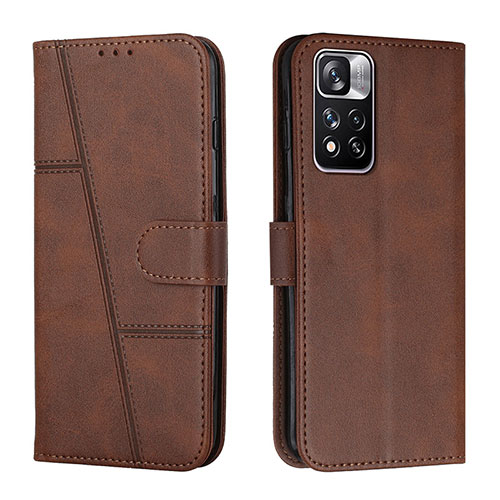 Leather Case Stands Flip Cover Holder Y01X for Xiaomi Poco X4 NFC Brown