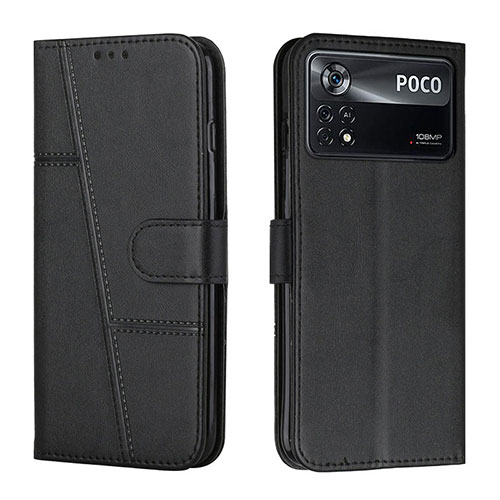 Leather Case Stands Flip Cover Holder Y01X for Xiaomi Poco X4 Pro 5G Black